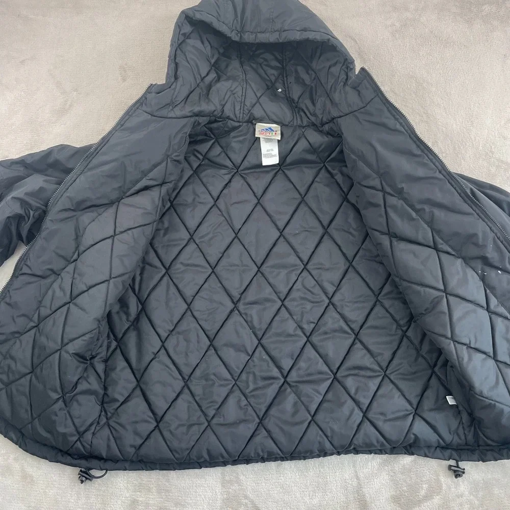 Vintage Adidas Full Zip Quilt Lined‎ Jacket Men Large Black Hooded Cinch Waist
